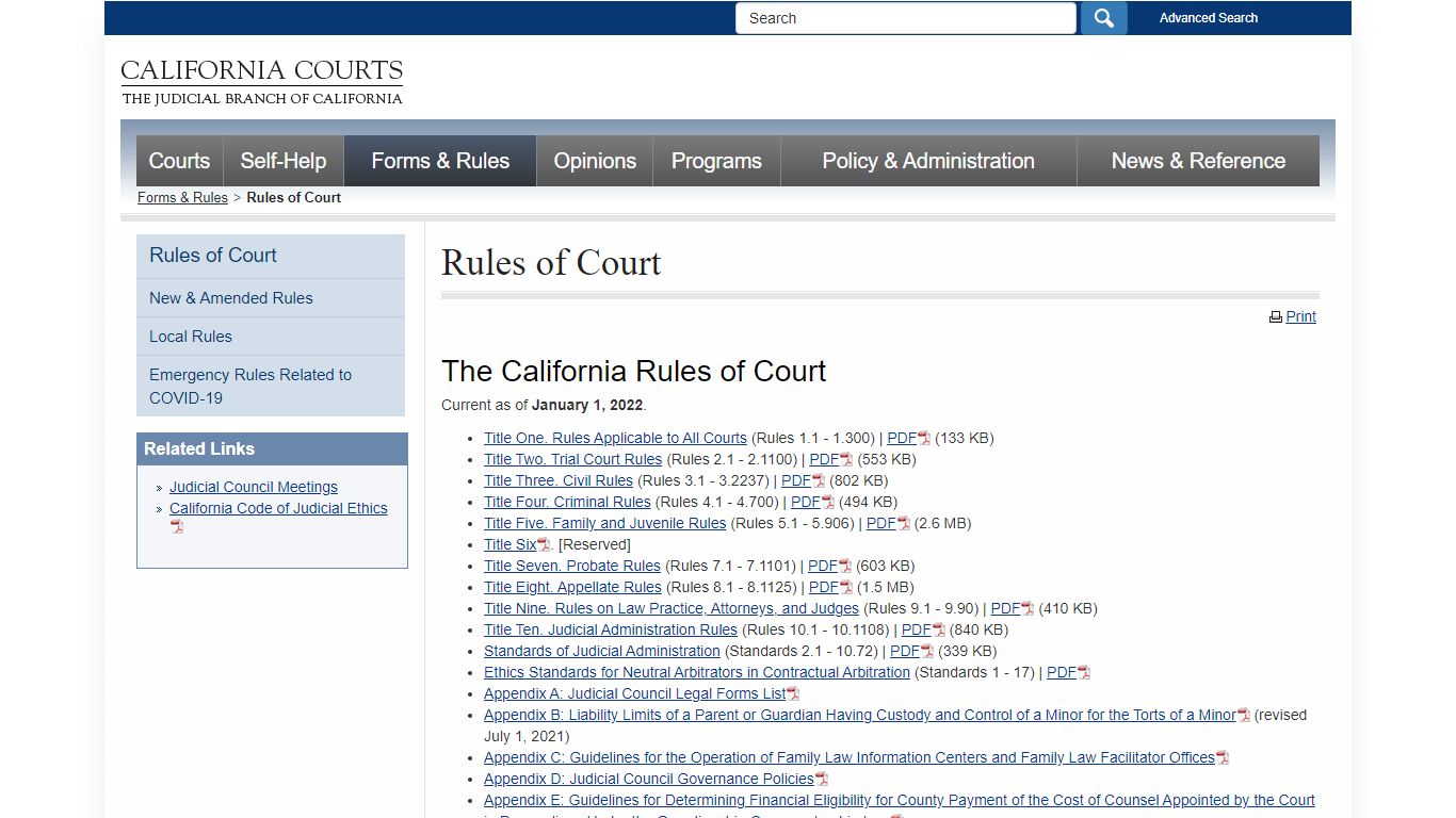 Rules of Court - California